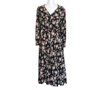E. D. Michaels black floral maxi dress, 9/10, vintage, 80s, dark cottagecore